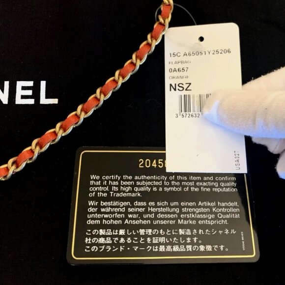 Chanel CC Classic Quilted Leather Flap Shoulder Bag Clutch Orange Gold Shine NIB - Picture 15 of 16